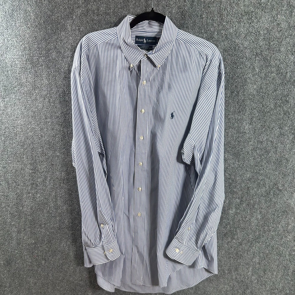 Ralph Lauren Yarmouth Blue Striped Pinpoint Oxford Dress Shirt Mens 17 34/35